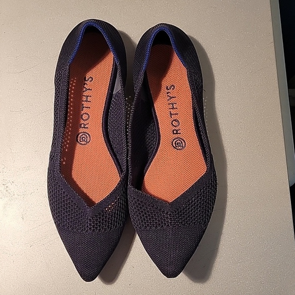 Rothys The Point Flats Shoes Womens Navy Blue Pointed Toe Slip-On Size 10